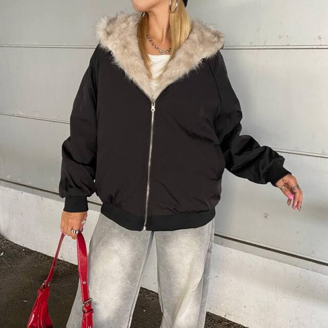 リバーシブルファーフードブルゾン