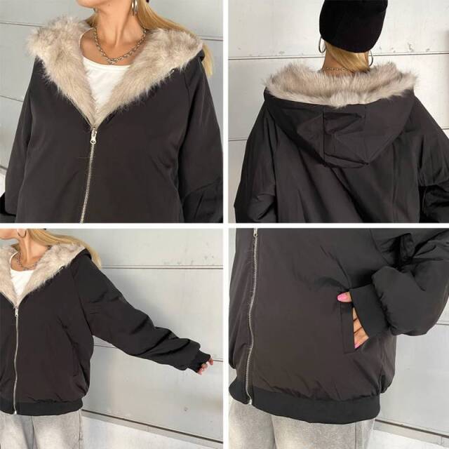 リバーシブルファーフードブルゾン