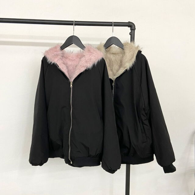 リバーシブルファーフードブルゾン