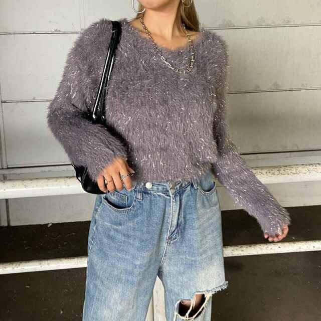 ラメシャギーニットプルオーバー