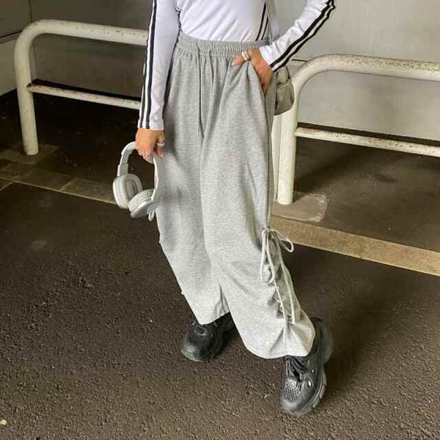 サイドリボンワイドパンツ