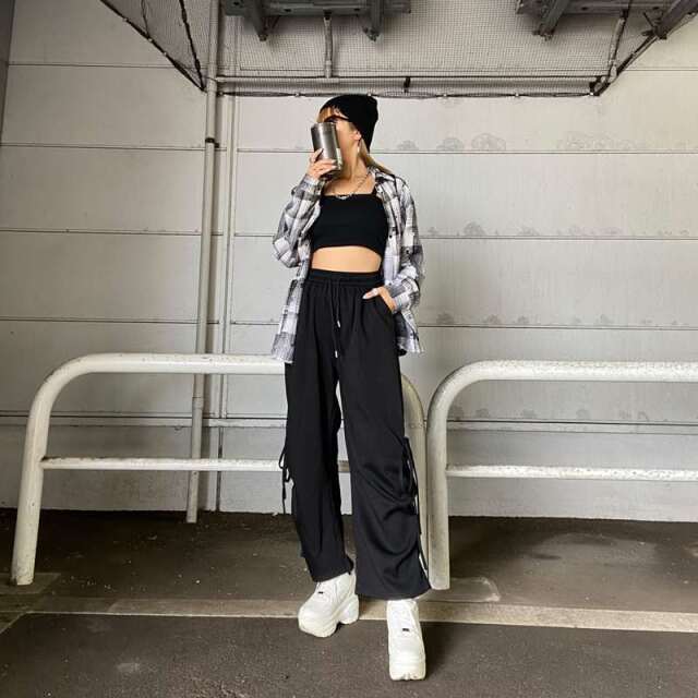 サイドリボンワイドパンツ