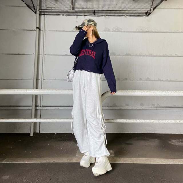 サイドリボンワイドパンツ