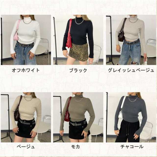 ハイネックリブショートトップス