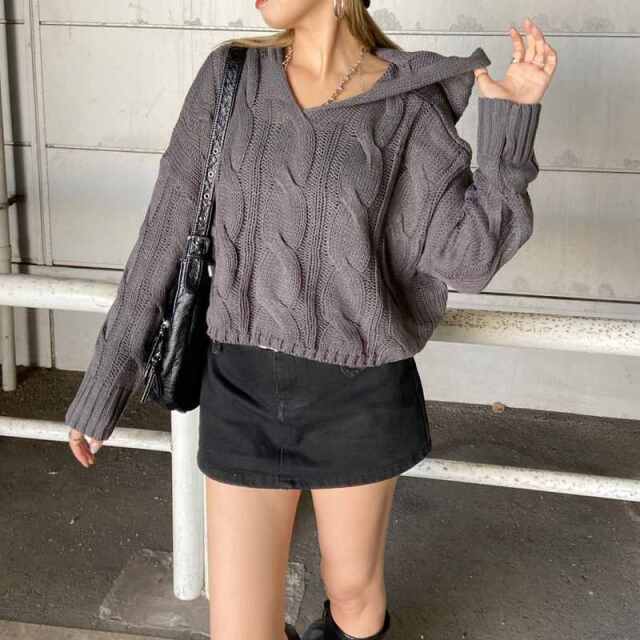 ケーブルフードショートプルオーバー