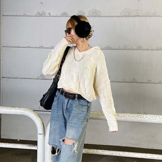 ケーブルフードショートプルオーバー