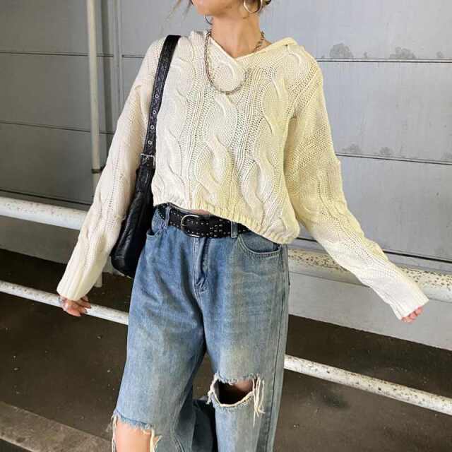 ケーブルフードショートプルオーバー