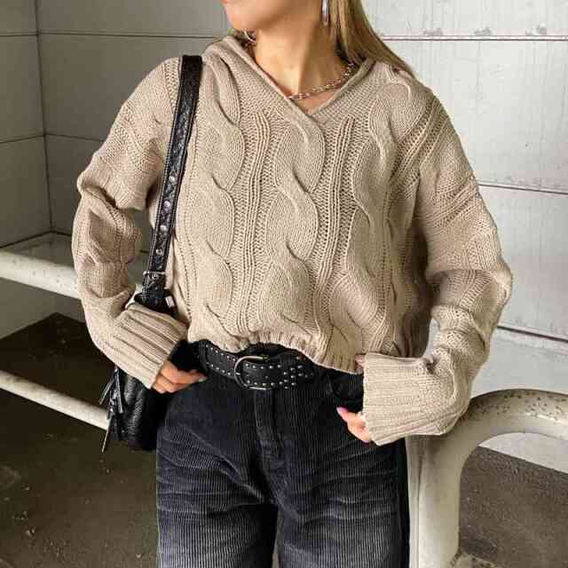 ケーブルフードショートプルオーバー