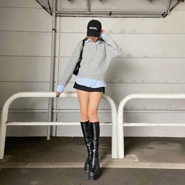 シャツ見せかけニットチュニック