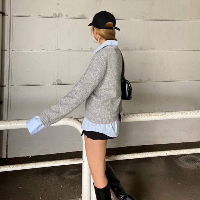 シャツ見せかけニットチュニック