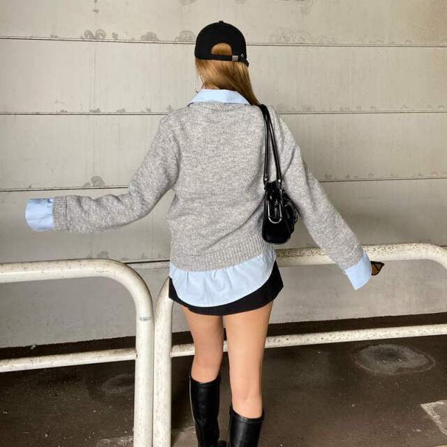 シャツ見せかけニットチュニック