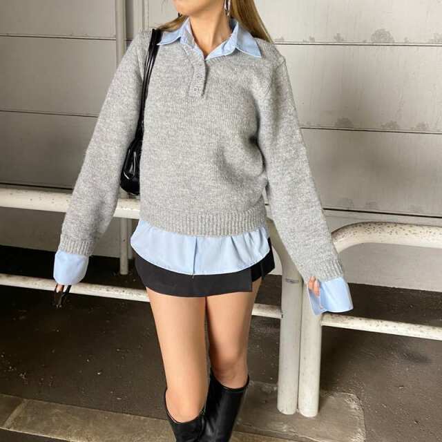 シャツ見せかけニットチュニック