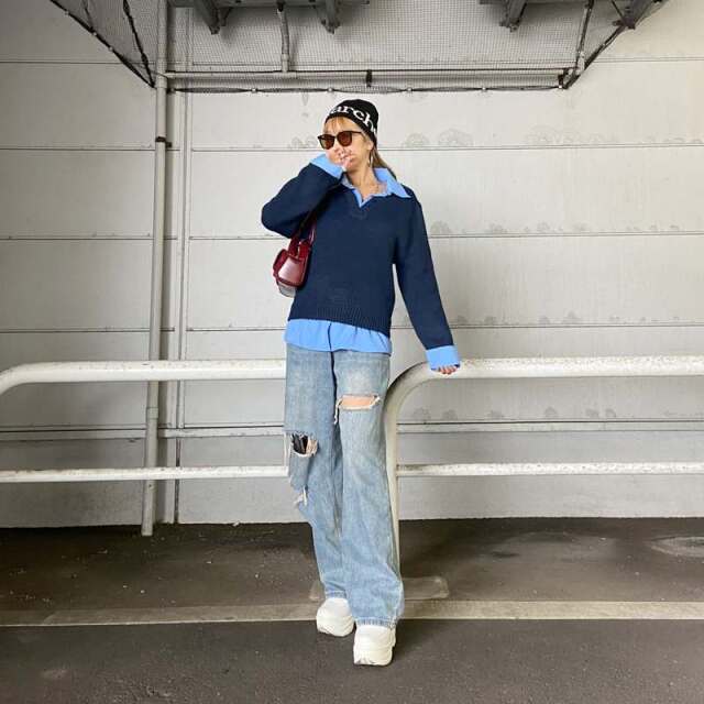 シャツ見せかけニットチュニック