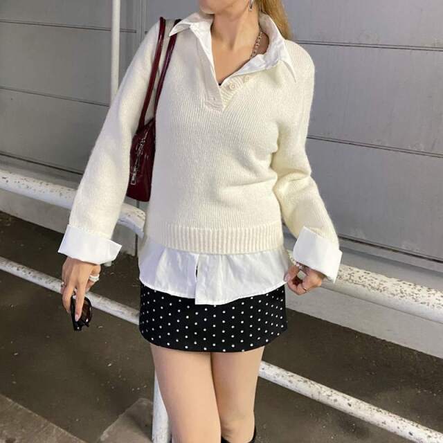 シャツ見せかけニットチュニック