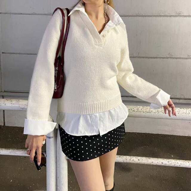 シャツ見せかけニットチュニック