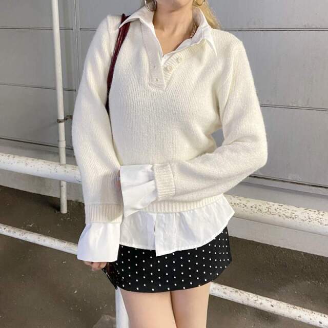 シャツ見せかけニットチュニック