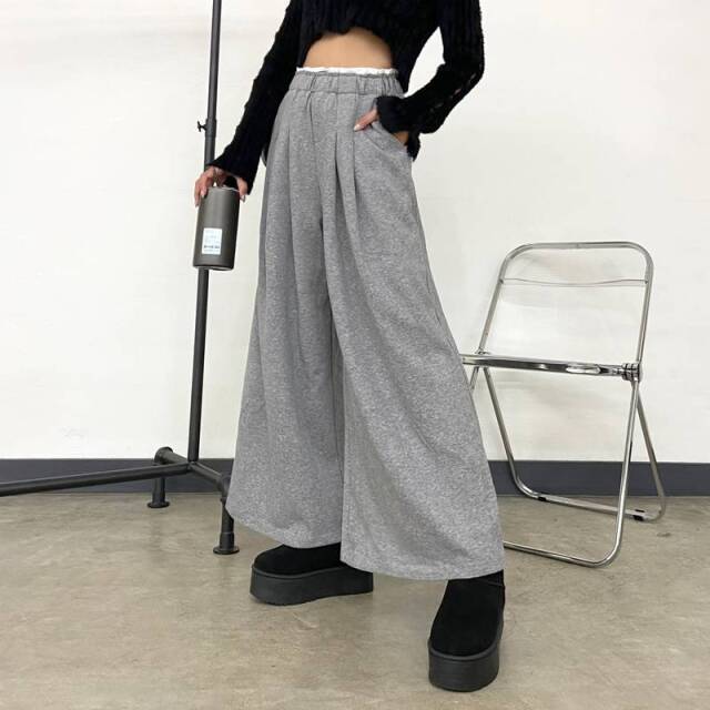 ウエスト配色起毛カットワイドパンツ