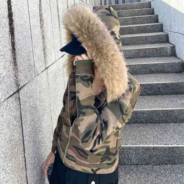 迷彩フードファーZIPパーカー