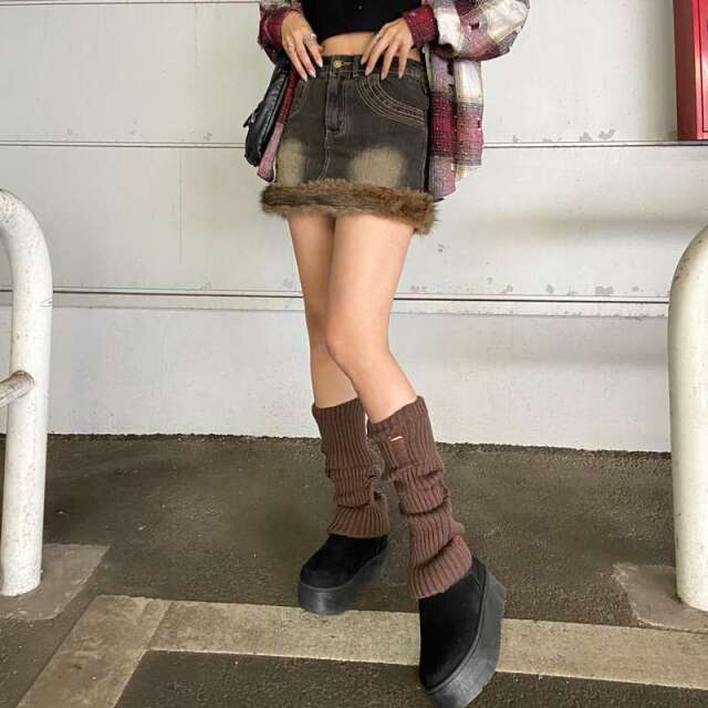 デニムファー切替デニムミニスカート