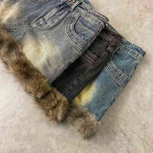 デニムファー切替デニムミニスカート