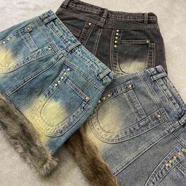 デニムファー切替デニムミニスカート