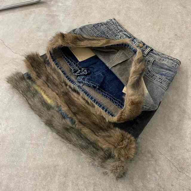 デニムファー切替デニムミニスカート