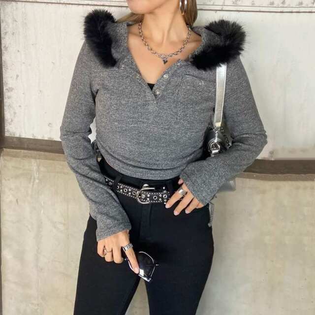 フードファーサイドドロストトップス