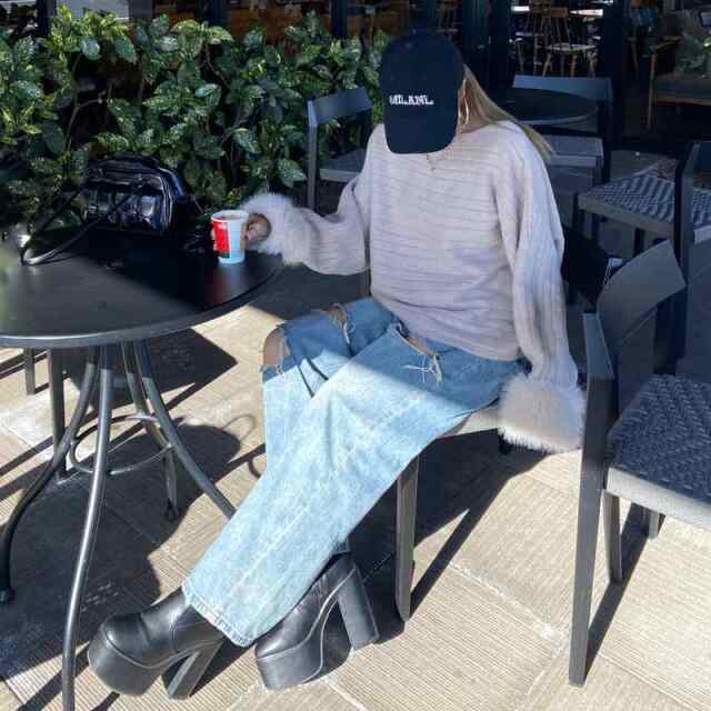 袖ファーニットプルオーバー