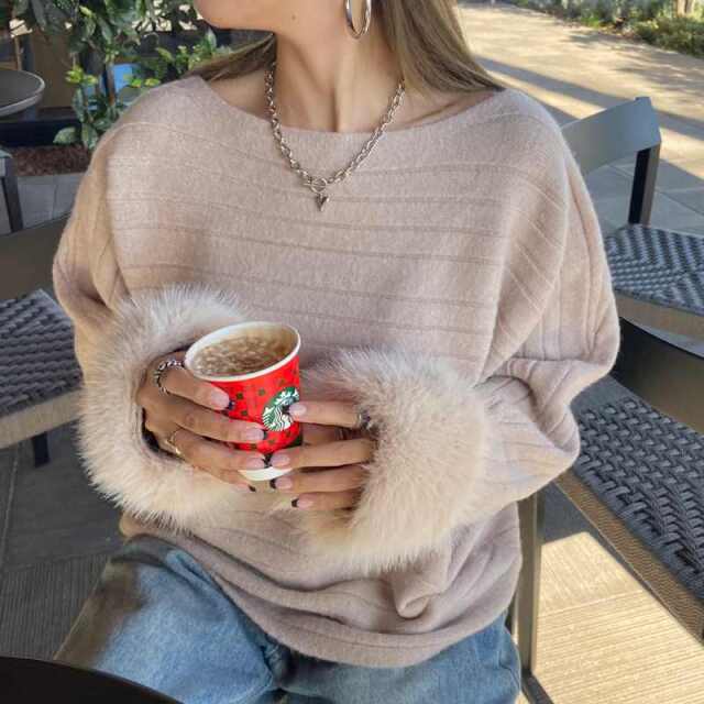 袖ファーニットプルオーバー