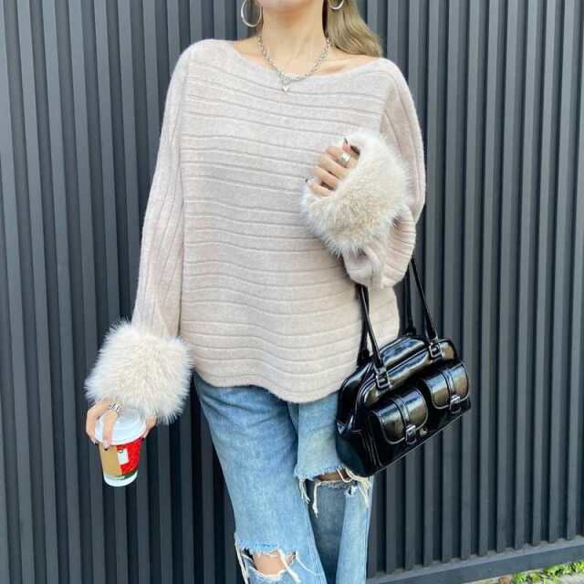 袖ファーニットプルオーバー