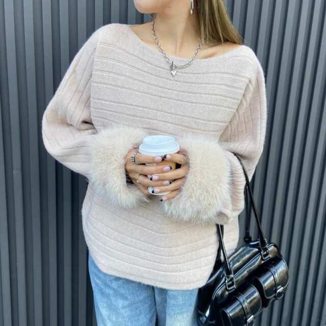 袖ファーニットプルオーバー