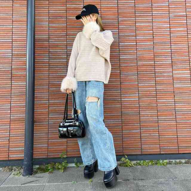 袖ファーニットプルオーバー