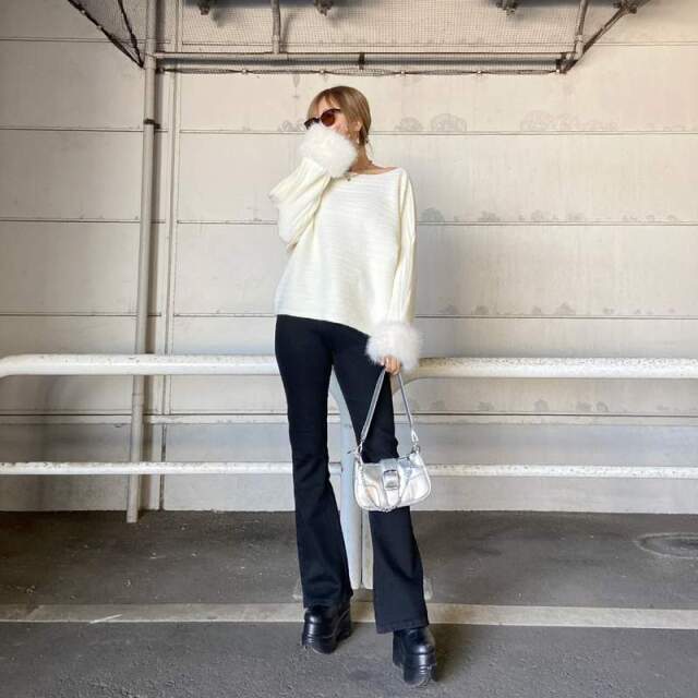 袖ファーニットプルオーバー