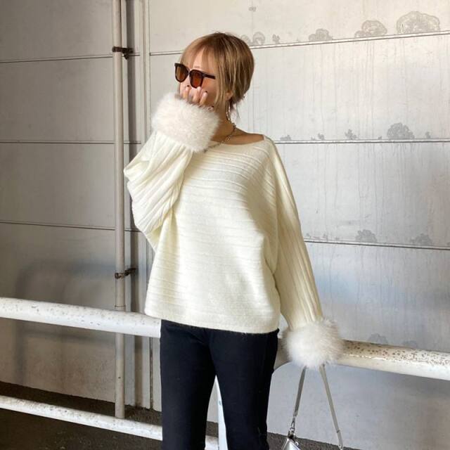 袖ファーニットプルオーバー