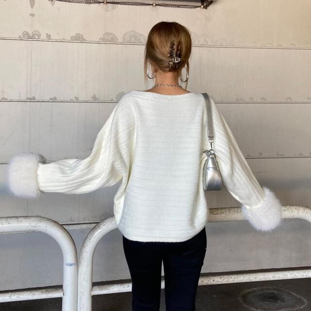 袖ファーニットプルオーバー