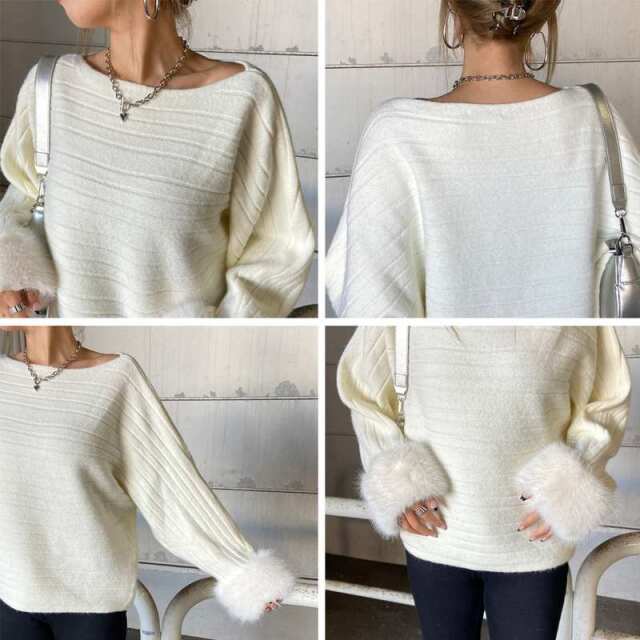 袖ファーニットプルオーバー