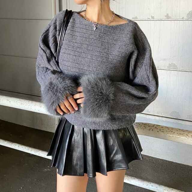 袖ファーニットプルオーバー