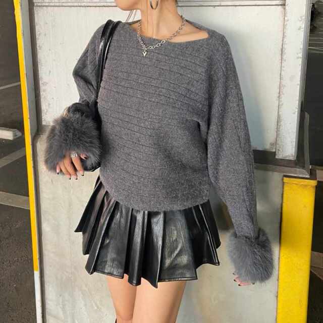 袖ファーニットプルオーバー