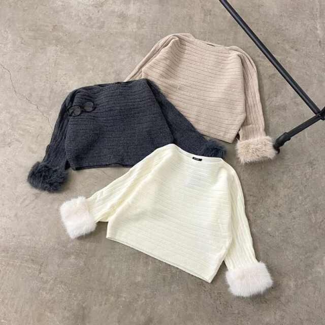 袖ファーニットプルオーバー