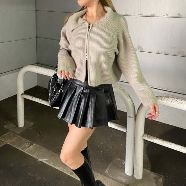 襟袖シャギーWZIPトップス