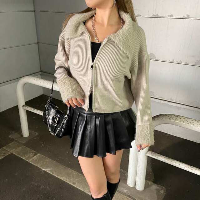 襟袖シャギーWZIPトップス