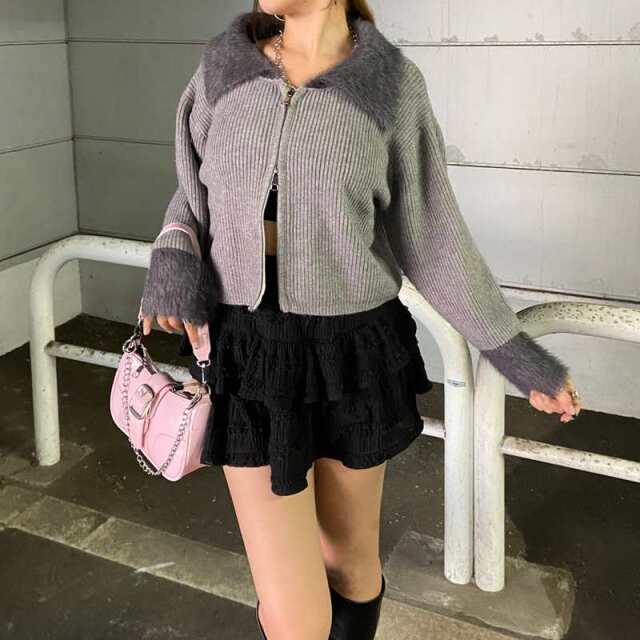 襟袖シャギーWZIPトップス