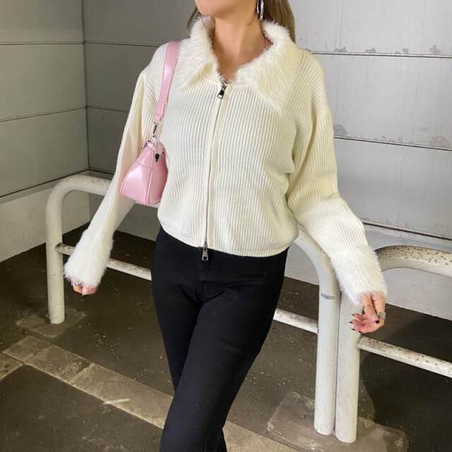 襟袖シャギーWZIPトップス