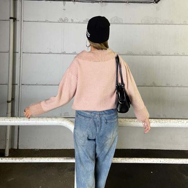 襟袖シャギーWZIPトップス