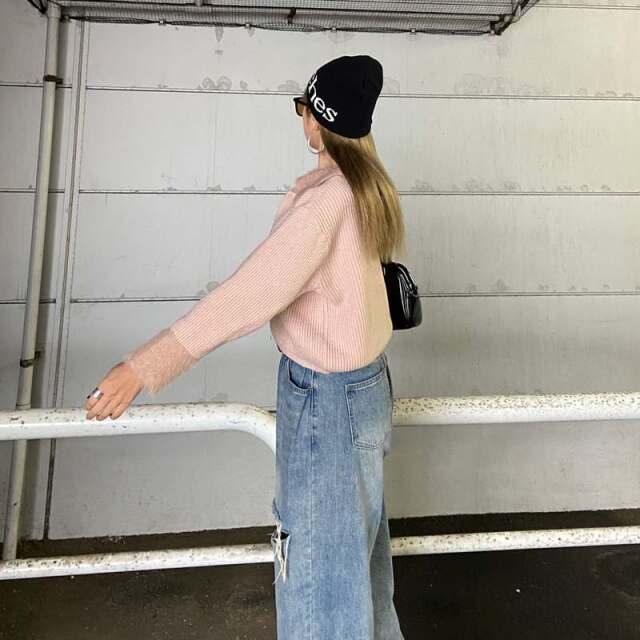 襟袖シャギーWZIPトップス