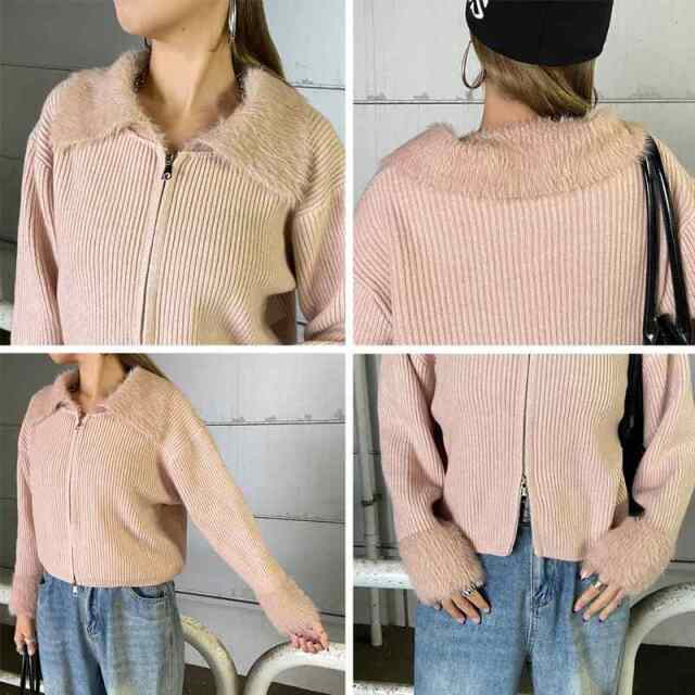 襟袖シャギーWZIPトップス