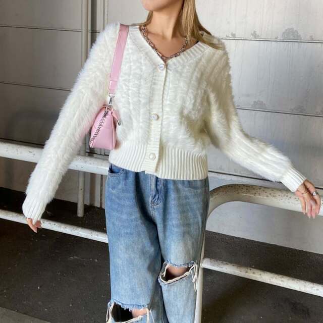 シャギーニットパールボタンカーディガン