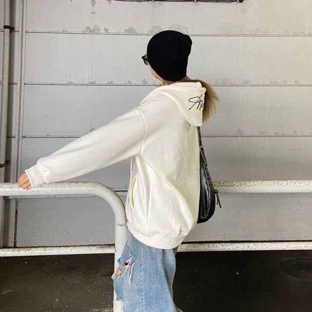 【レア BALMUNG】ビッグパーカー ホワイト オーバーサイズ ゴールドジップ BALMUNG ジャージ重ねハイネックビッグパーカー (AIR-B) White - boys