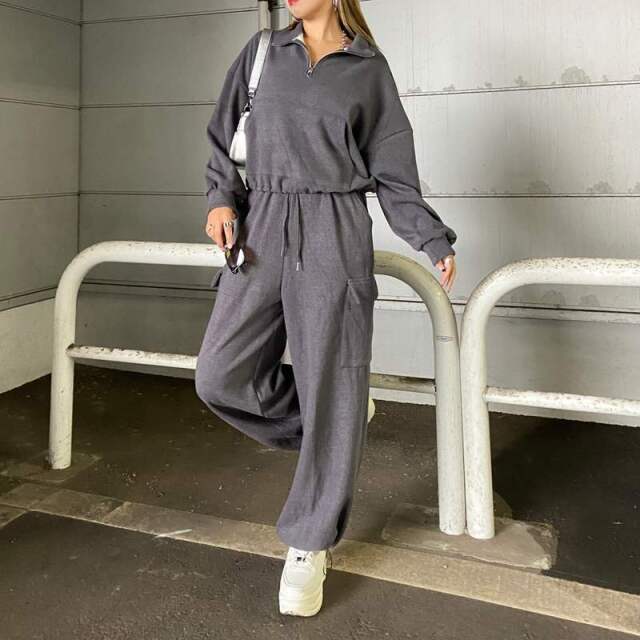 ZIPハイネックトップス・カーゴパンツセットアップ