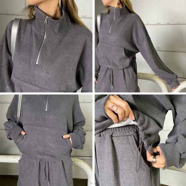 ZIPハイネックトップス・カーゴパンツセットアップ